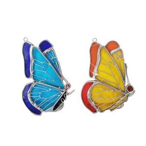 Butterfly Sun Catcher-Stained Glass Hand Made Lot of Two Garden Decor Window Vtg